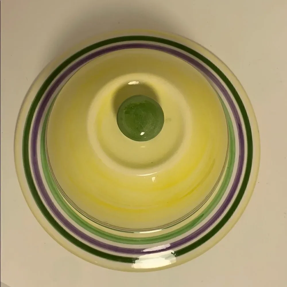 Porcelain Ceramic Cheese Plate With Domed Lid Yellow Green Home Bar Entertaining